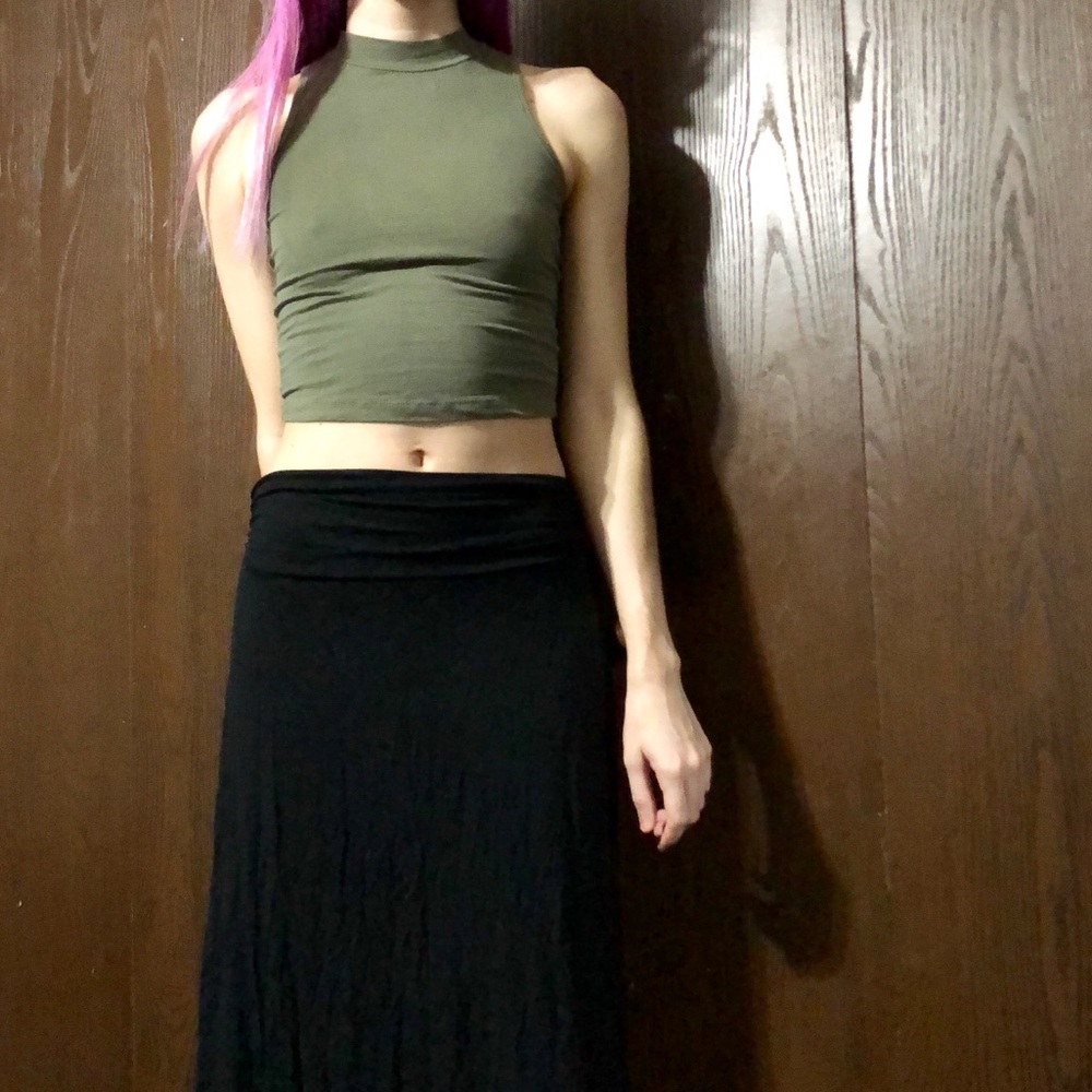 Bozzolo Olive Green Mock Neck Crop Top